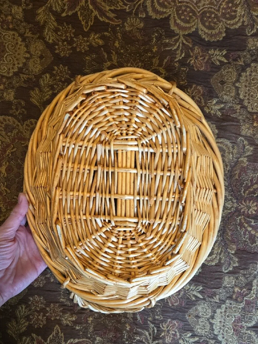 Natural Tan Color Sturdy Oval Woven Basket with Dual Handles